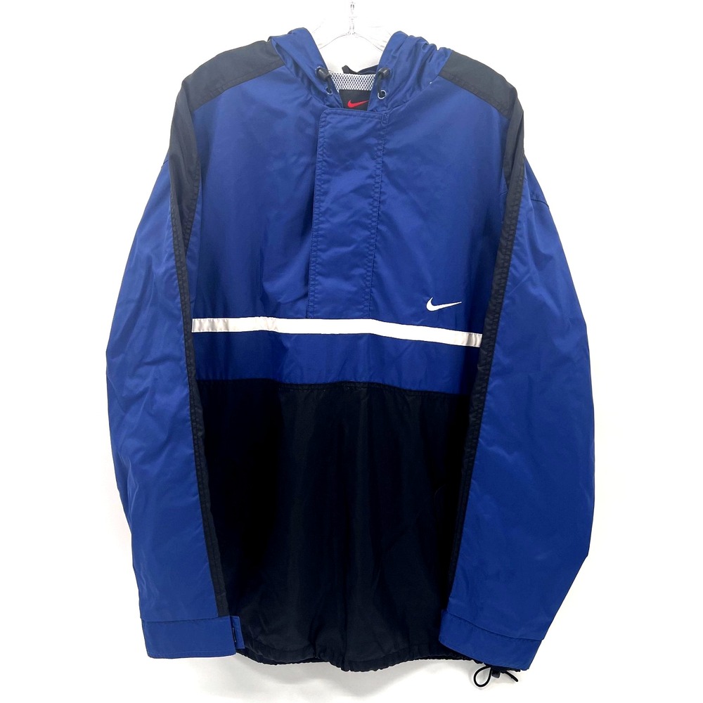 NIKE Men's Sz L Blue/Black 1/4-Zip Hooded Mesh-Lined Pullover Windbreaker Jacket